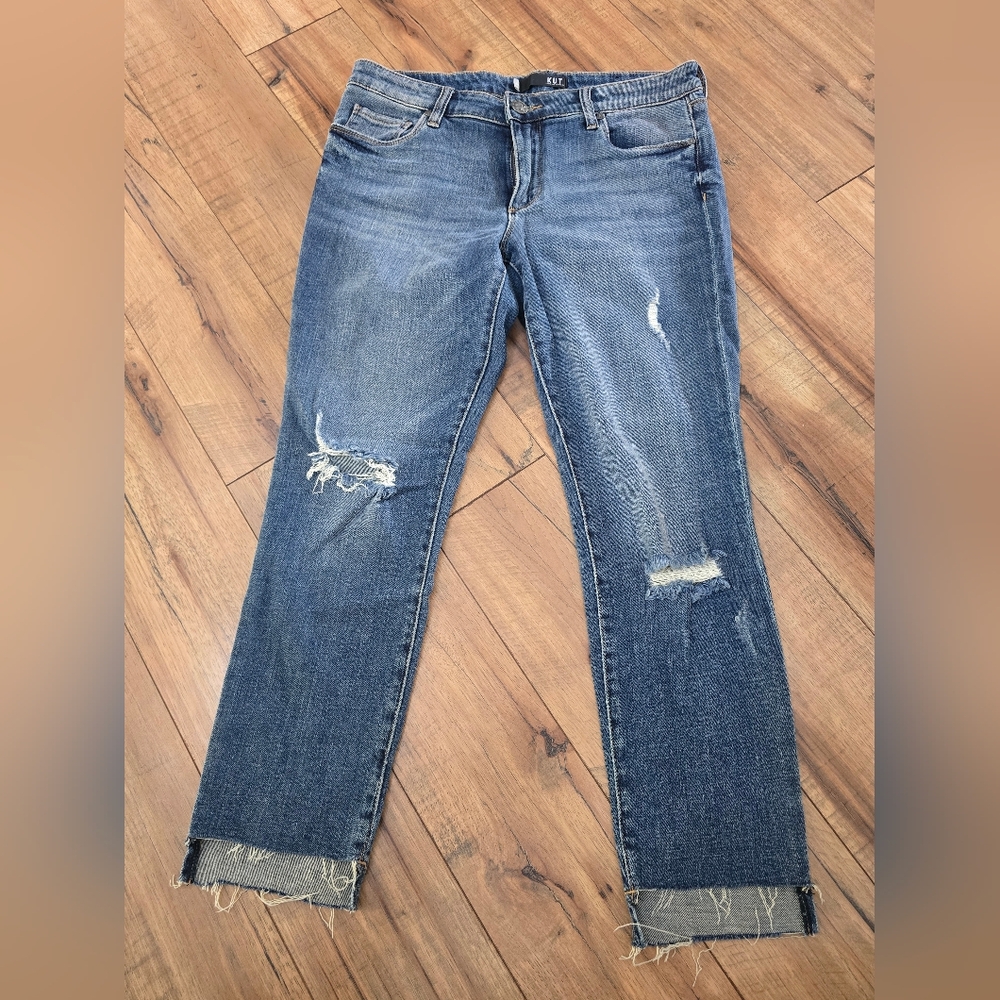 Kut from the Kloth Distressed Straight Leg Jeans - Dark Blue